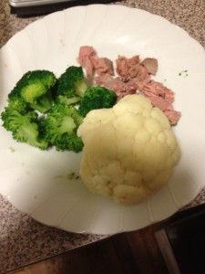 Lamb, broccoli, and cauliflower
