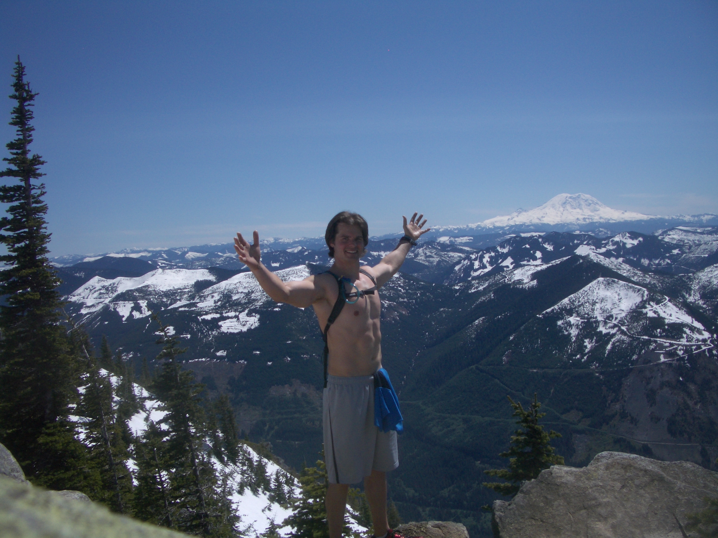Joe hiking mount defiance in Washington at the top of the mountain