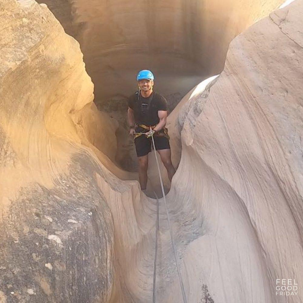 Feel Good Friday - Rumble Go - Rogue Canyon - Compete by Joe Bauer rappelling down a slot canyon