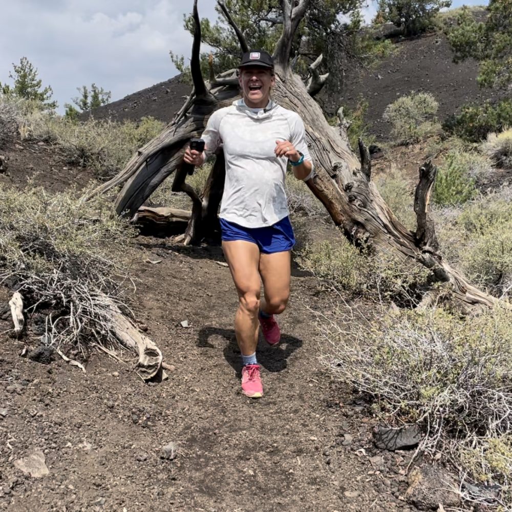 Emily trail running at Craters of the Moon National Monument