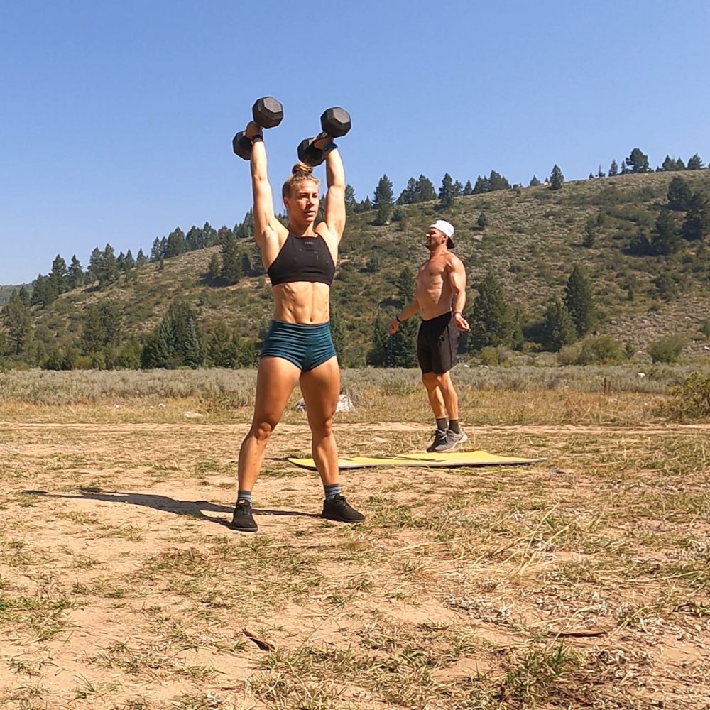 Emily and Joe doing a dumbbell workout in Teton valley. Our fitness journey never ends!