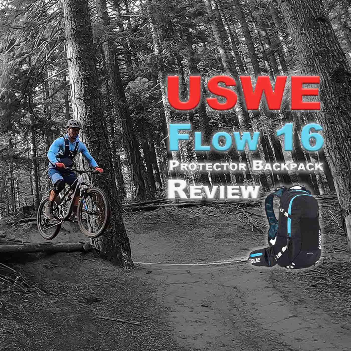 Mountainbike Black USWE Flow 16L for Bike MTB and E-MTB Backpack with Back Protector 