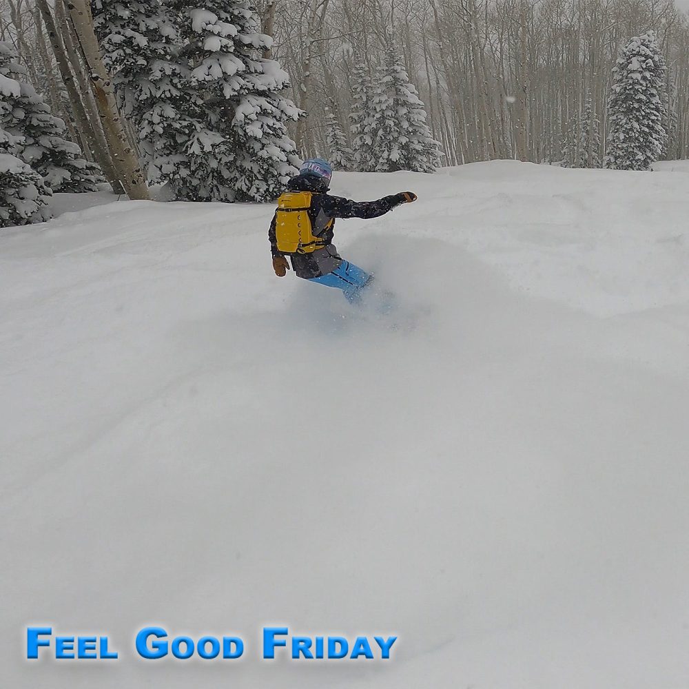 Feel Good Friday - Acapulco - Lift Others - Liner Gloves with Emily Kramer snowboarding the pow at Steamboat Springs