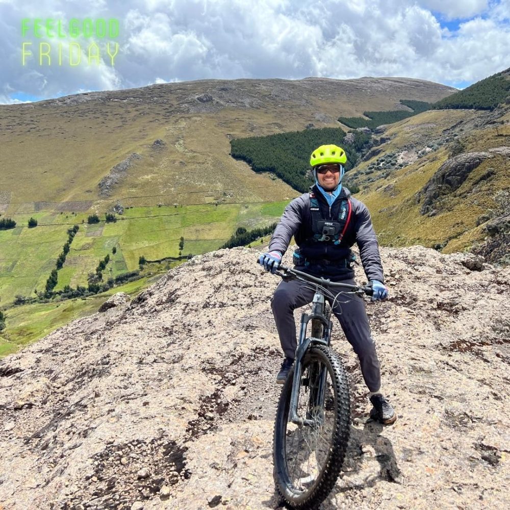 Joe riding his mountain bike on the Hieleros trail in Ecuador
