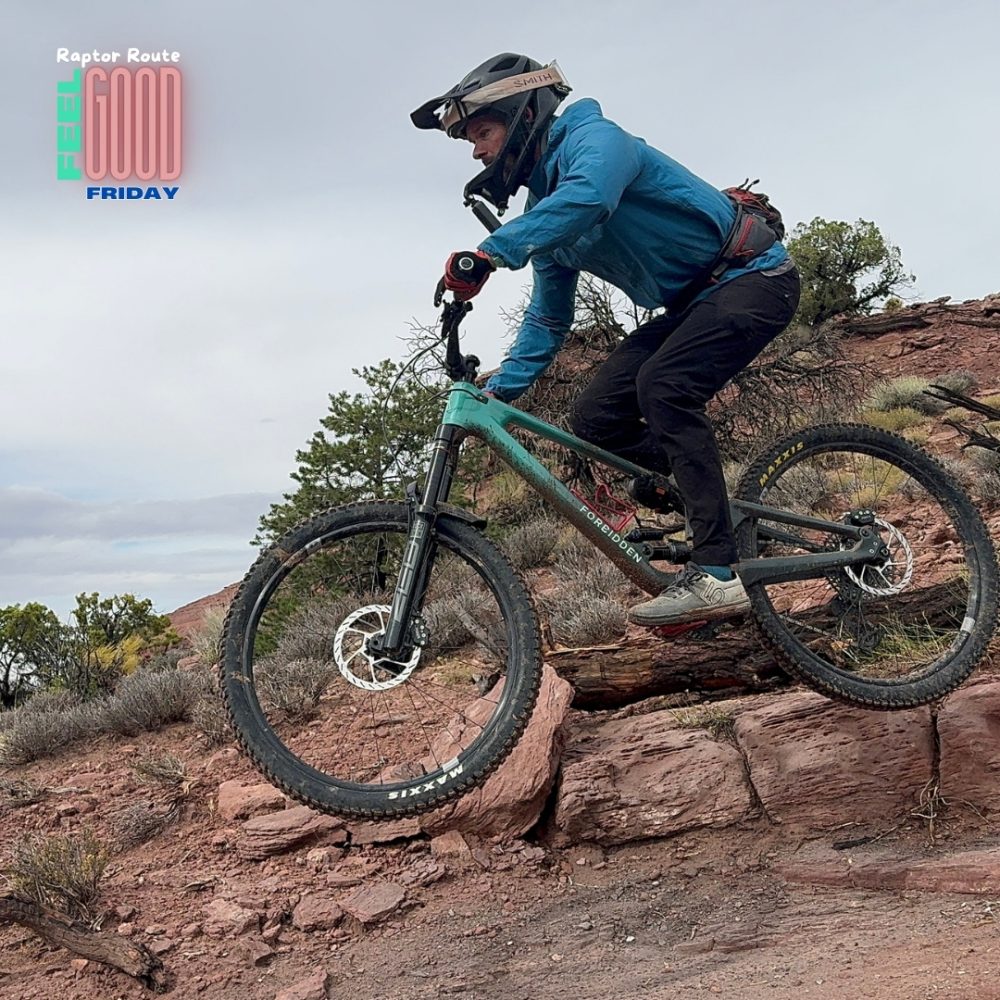 Mountain biking the Raptor Route in Moab on the Forbidden Dreadnought