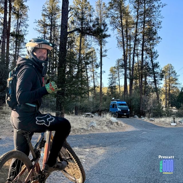 Riding bikes in Prescott AZ while van life camping