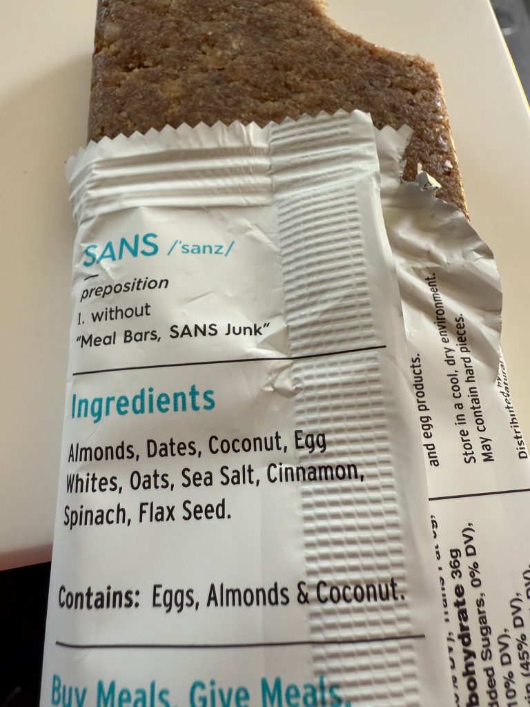 Coconut Sans Meal Bar ingredients are great! 